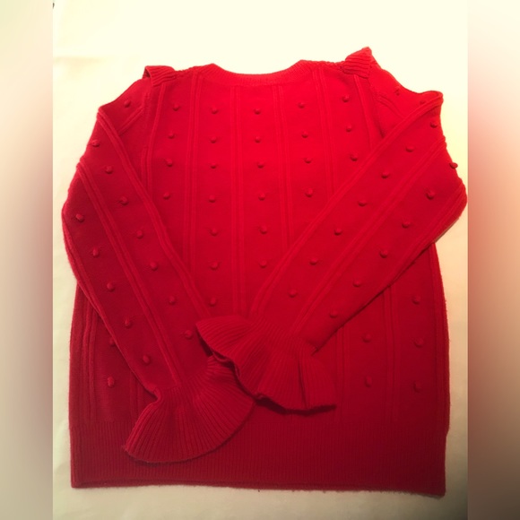 Kate Spade Red Wool Blend Ruffled Yoke Pom Pom Embellished Sweater - Picture 4 of 8